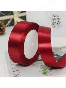 1 Roll 2cm Wide Satin Ribbon, For Making Hair Bows, Cake & Baking Decorations, Valentine's Day & Christmas Gift Wrapping - Red - View 1