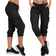 Pantalones Casuales, Pantalones Casuales elsticos Suaves y elsticos de 3/4 de Largo para Mujer con Pantalones Deportivos de Ajuste Regular - inicial - Ver 3