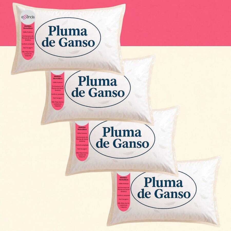 Kit 4 Goose Feather Pillow For Bed Comfortable Soft Cozy - trắng - Xem 1