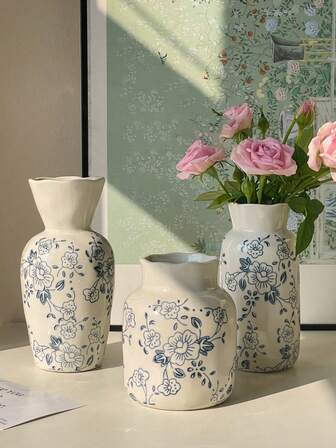 Jarrón de porcelana azul y blanco, ornamento cerámico con grietas de hielo al estilo retro, para sala de estar, estilo chino, jarrón hidropónico para decoración del hogar