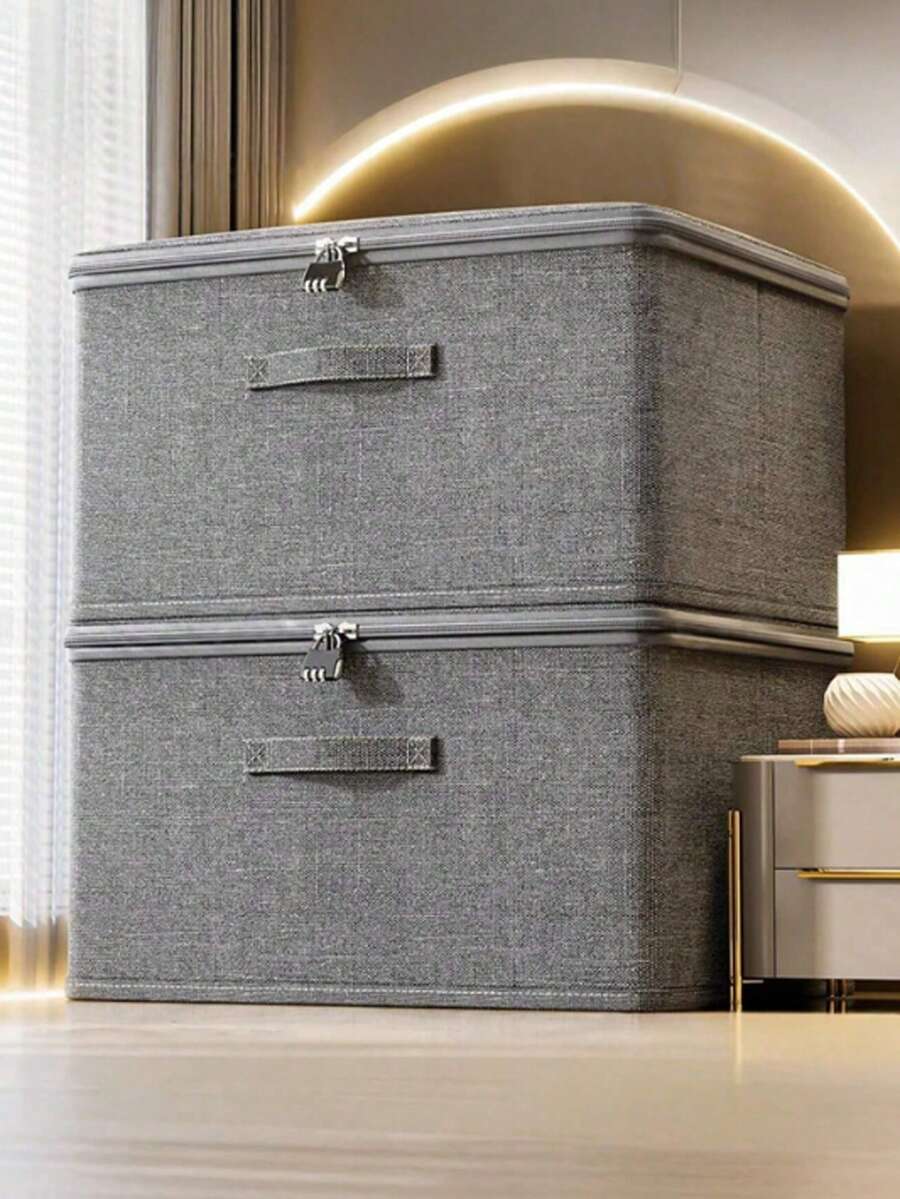 1pc Foldable Zipper Lid Storage Box With Handle, Cube Shaped Organizer Bin For Wardrobe, Toys, Home Use, Large Capacity