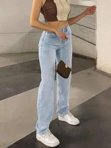 Jeansy dla nastolatek, casualowe, w jednolitym kolorze, uniwersalne