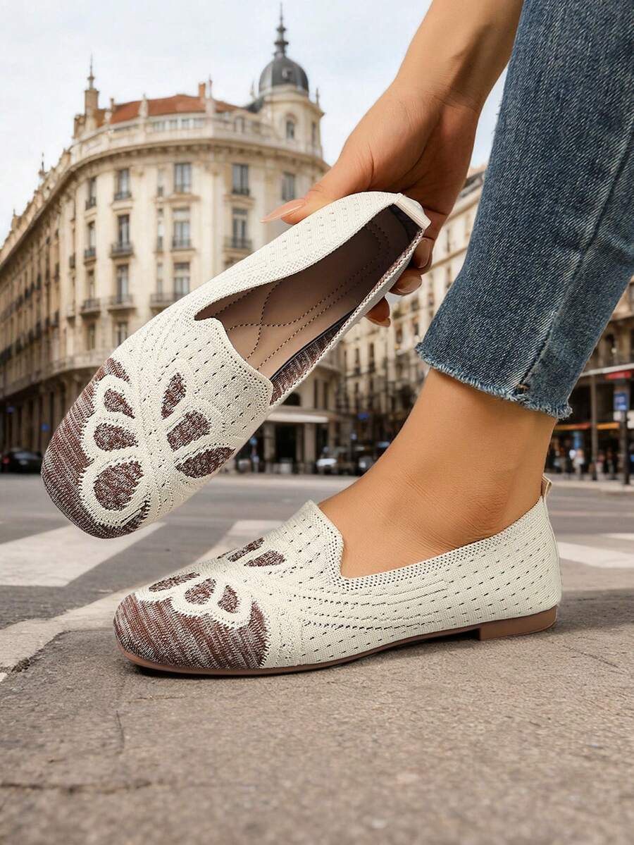 Butterfly Decor Mesh Breathable Square Toe Shoes, Versatile Fashion