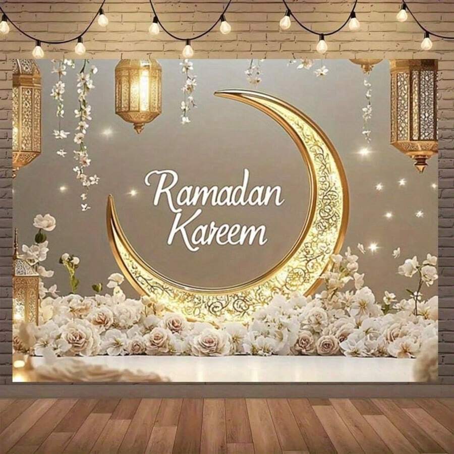 1pc Ramadan Polyester Backdrop - Multipurpose Eid Decoration, Suitable For Weddings, Birthdays, Bachelorette Parties, Etc. - Indoor/Outdoor Use - Multicolor - View 1