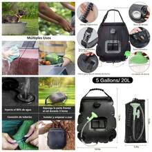 Bolsa de Ducha Porttil, Regadera de Colgar para Exteriores con Cabezal y Manguera, Calefaccin Porttil, para Acampar Al Aire Libre, Playa, Natacin, Senderismo, Viajes, 20L, Negro - Camuflaje - Ver 1