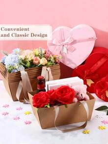 [Kraft Paper Basket] Christmas Kraft Paper Gift Basket With Handle, 9.8 X 6.5 X 4.3 Inches - Gift Wrapping, Wedding, Party, Christmas, Valentine's Day. - Multicolor - View 4