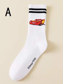Disney 5双装汽车卡通图案男士中筒袜，黑白条纹，可爱图案，防臭吸湿，休闲船袜，适合学生/成人作为礼物和日常穿着 - 彩色 - 查看 13