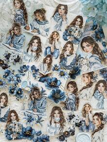 40pcs/Pack Vintage Floral & Girl Cartoon Winter Outfit Landscape Collage PET Sticker Pack, Cute Girl, Floral, Scrapbooking, Diary Decor, Waterproof Stickers, Stationery Supplies Scrapbook Supplies Funny Stickers Laptop Stickers Kindle Phone Stickers - Multicolor - View 4