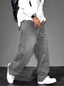 Jeans casuales y holgados con bolsillos, estilo vintage para hombres - Gris - Ver 5