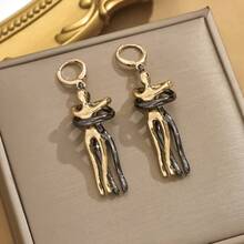 1 Pair Unique Hug Design Long Earrings, Suitable For Women's Daily Wear - Gold - View 6