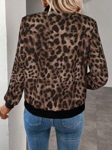 Keke Bloomly Women's Lightweight Zip-Up Casual Leopard Print Baseball Jacket, Fashionable And - Mocha Brown - View 6