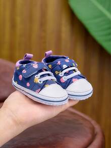 0-1 Year Old Infant Casual Canvas Shoes, Soft Sole Indoor Toddler Shoes With Heart Pattern, Spring/Autumn