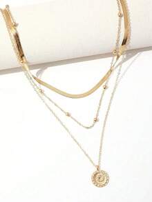 Simple Three-Layer Round Necklace Multilayer Snake Lotus Pendant Multilayer Gold Bead Disc Necklace - Vàng - Xem 3