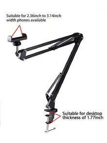 Adjustable Slouchy Arm Phone Holder, Foldable Metal Clamp Mount For Smartphone & Tablet, Bedside/Desk Stand Compatible With IPhone, Android Phone, Gift For Birthday, Family, Friends For Office, Dorm And Home Use Gifts Birthday Home Dorm Office 360 Degree Rotating Phone Stand Strong Load-Bearing - Black - View 8