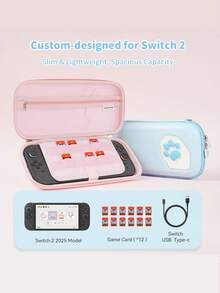 GeekShare Portable Carrying Case Compatible With Switch 2 (2025), Hard Storage Bag With 12 Game Card Slots, Cat Paw Travel Case For Switch 2 Console And Accessories (Pink) - Pink - View 4
