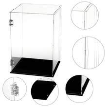 Gablota akrylowa, zmontowany pionowy stojak ekspozycyjny z czarną podstawą, pyłoszczelna gablota ekspozycyjna, odpowiednia do przedmiotów kolekcjonerskich, pamiątek, figurek itp. Pełnowymiarowe pudełko ekspozycyjne na lalki w stylu rękawiczek, materiał akrylowy, pudełko kolekcjonerskie, łatwe w montażu, odporne na zanieczyszczenia, w zestawie rękawiczki, ściereczka do czyszczenia, pudełko akrylowe, instrukcje dotyczące pielęgnacji, instrukcja obsługi