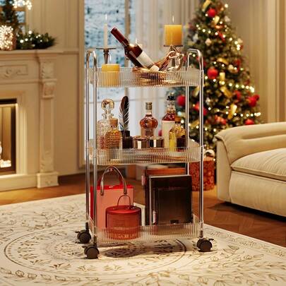 3/4 Tier Acrylic Storage Rack | Rolling Utility Cart With Hanging Boxes - 360° Silent Wheels For Home