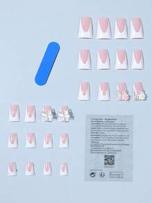 用这款24件套Y2K长棺材形美甲套装升级你的造型！白色法式3D蝴蝶花朵水钻美甲，完美贴合，亚克力材质，套装包含：1瓶果冻胶和1把指甲锉。棺材形法式美甲，适合女性和女孩DIY日常、节日派对等场合。 - 彩色 - 查看 3