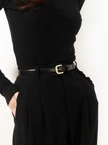 2条/1条针扣女士腰带装饰，适用于牛仔裤、裙子、长裤，纤细1.8厘米极简腰带，纯色休闲复古PU皮女士腰带，四季皆宜