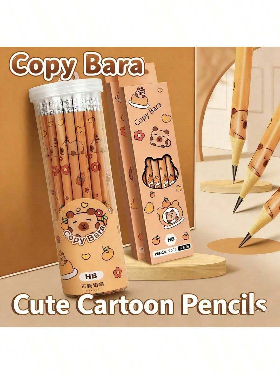 12pcs Boxes Of Pencils/30pcs Bucketbarrels Of Pencils, Capibala Pencils, Capybara Patterns, Essential Tools For Illustrators To Keep Accounts, Suitable For Scene Offices, Painting And Accounting Creation, As Well As Daily Gifts - Capybara Pencil - View 1
