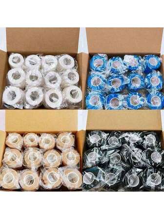 1/6/12卷装黑色/白色/裸色/蓝色弹性自粘绷带，透气柔韧无纺布自粘绷带（无包装盒）