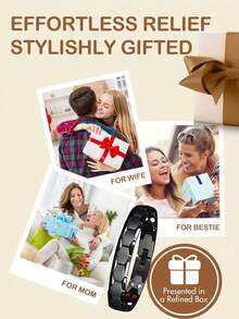 3 PiecesUnisex Magnetic Bracelet Set Double-Row 3500 Gauss High-Intensity Magnetic Bracelets The Perfect Surprise Gift For Father's Day/Mother's Day/Boyfriend/Best Friend Elegant Gift Box Packaging With Adjustment Tool Included - Black - View 4