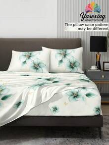 Set Sprei Minimalis Motif Bunga Hijau Muda 4 Potong, Set Sprei Lembut Mudah Perawatan, Set Sprei Fitted Motif Bunga (1 Sprei Datar + 1 Sprei Fitted + 2 Sarung Bantal), Set Sprei Fitted, Ukuran Ekstra Besar, Besar, Standar Double, Ukuran Twin, Desain Kantong Dalam, Sarung Bantal Hingga 11,8 Inci, Lembut dan Bernapas, Tahan Kerut - Hijau Pastel - View 2