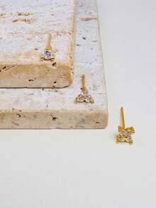 Bộ 3 khuyên tai xoắn ốc CZ tròn nhỏ hình tragus dành cho nữ, không gây dị ứng, mạ vàng 14K, hình hoa ba cánh, trang sức xỏ khuyên tai thời trang, đẩy lùi, dùng cho nhiều khuyên tai, dành cho nữ - Vàng-9# - Xem 2