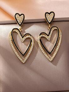 1对优雅水钻心形吊坠耳环，情人节时尚首饰 - 彩色 - 查看 2