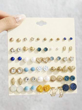 30Pair Fashion Exquisite Multi-Element Stud Earrings Set For Women