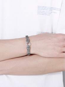 1条时尚双头钛金蛇形手链 - 不锈钢男士配饰 - 现代设计，无刻字黑色镀层手链 - 理想的男士礼物 - 展现独特魅力 - 樣式1 - 查看 1