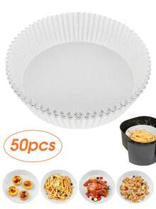 50 piezas de hojas de papel desechables para freidora de aire, papel cuadrado y redondo a prueba de aceite para freír con aire, hornear, cocinar, asar al aire libre
