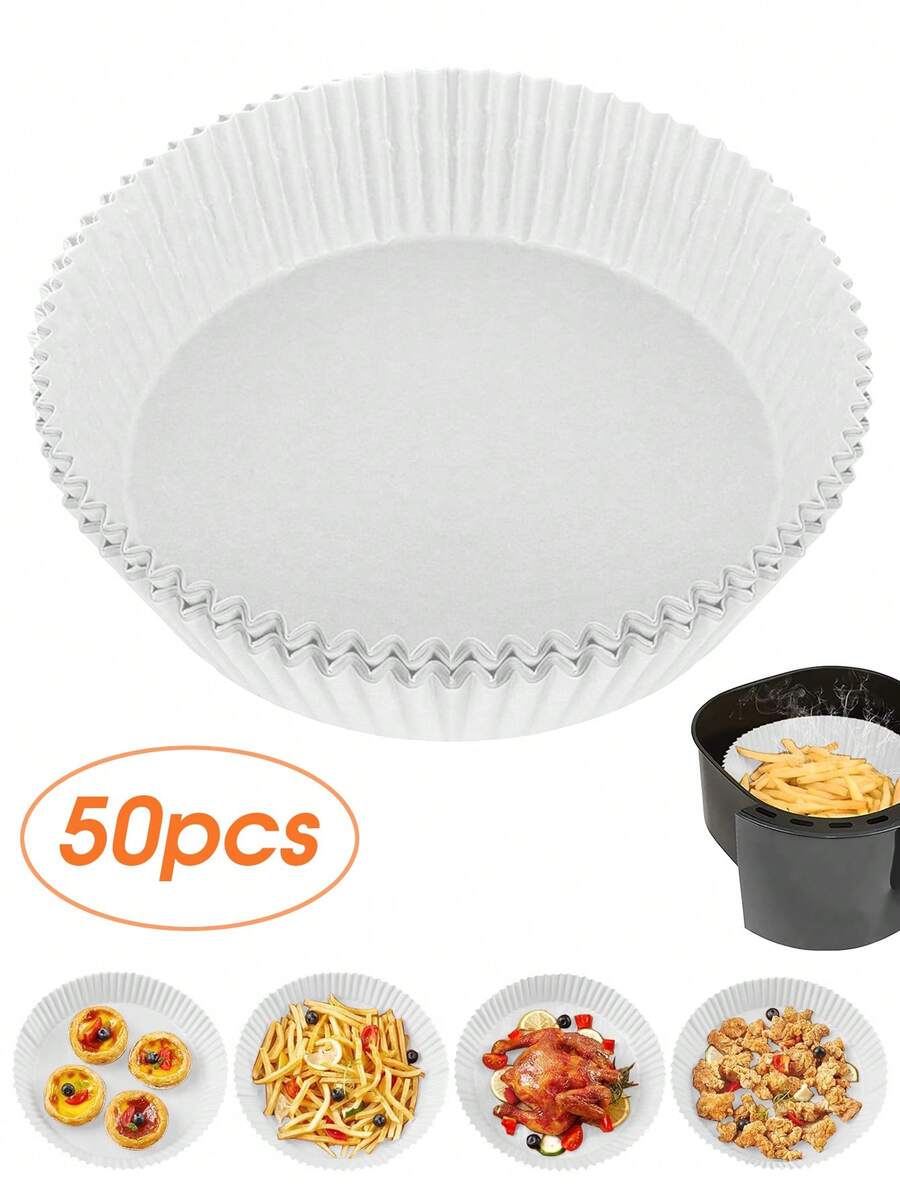50 piezas de hojas de papel desechables para freidora de aire, papel cuadrado y redondo a prueba de aceite para freír con aire, hornear, cocinar, asar al aire libre