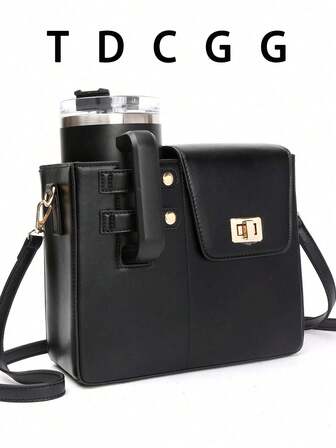 便携式户外大容量饮料瓶包，多功能皮革杯架收纳包，带可调节肩带的单肩斜挎瓶包，适合通勤、旅行、徒步旅行和日常使用，引人注目的女性工作包