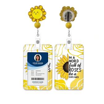 1pc (Card Holder + Badge Clip) Minimalist Cute Sunflower Nurse ID Badge Reel, Shiny Gold-Tone Work Badge Holder With Rotating Clip, Beaded Decor Nurse Healthcare ID Card Case, Medical Assistant Badge Accessory, Teacher/Nurse Office Name Card Protector, Nurse's Day Office Gift For Healthcare Workers, Volunteers, Teachers, Social Workers, Nurse Assistants