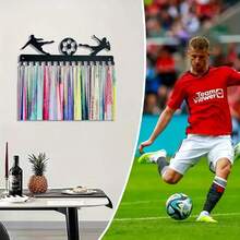 1pc Football Medal Hook Display Stand, Medal Holder, Solid Black Steel Metal, Wall-Mounted For Over 50 Medals, Easy To Install, Hook Display Stand