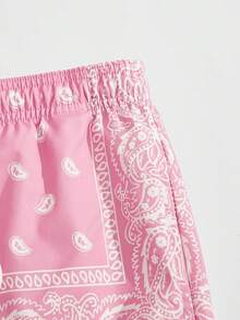 Men's Boho Paisley Print Drawstring Waist Summer Shorts With Pocket - Soft Pink - View 5