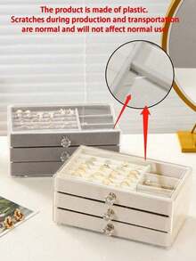 1个大容量亚克力首饰盒，抽屉式首饰展示收纳盒，带可调节绒布托盘，适用于耳环、戒指、手镯、项链，是母亲节、生日和周年纪念日的理想礼物。 - 灰色 - 查看 12