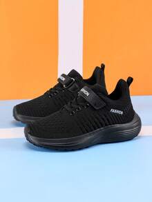 Sports Shoes/ Shoes/' Running Shoes/' Walking Shoes, Mesh & PU Leather, Breathable, Suitable For Spring, Summer, Autumn, Winter, Back To School, New Design, Lightweight, Non-Slip Rubber Sole, Hook And Loop Closure For Easy On/Off, Fit For Running, School, Outdoor, Training, 4 Colors Available, Ages 3-14 - Black - View 11