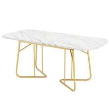 White Extendable Dining Table With Marble Structure, Gold-Plated Metal Table Legs, Extendable Dining Table 140/180*80 Cm, Exquisite Luxury Style, White Rectangular Dining Table, Suitable For 4-6 People - Marble - View 7