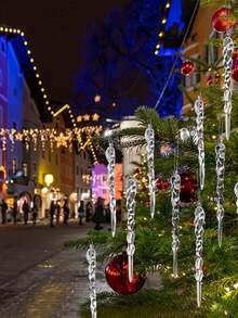 36pcs-Christmas Transparent Icicle, Sparkling Icicle Ornaments, Sparkling Artificial Icicle Decorations, Christmas Tree Rotating Ice Stick Wreath Decors, Twisted Shape Christmas Pendant, Transparent Ice Cone Decors, Christmas Party Christmas Tree Decors, Home Decor, Fireplace Door Window Pendant, Suitable For Winter Christmas Decoration, Home Decor, Room Decor, Wall Decor - Clear - View 2