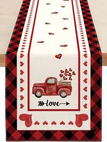 1 pieza Camino de mesa de San Valentín a cuadros (183cm/72in * 33cm/13in) - Tela con sensación de lino, camión rojo vintage y patrón de corazón (opciones de cuadros blanco y negro/rojo y negro), resistente a las manchas y reutilizable, ideal para mesas de comedor de restaurantes/salas de estar, también adecuado como decoración central para la cena de San Valentín/aniversario/cumpleaños - Multicolor - Ver 14