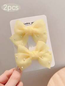 2pcs Girls' Yellow Bow Pearl Alligator Hair Clips - Yellow - View 7