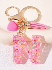 1pc Pink Heart Shaped Creative Keychain, 26pcs A-Z English Letter Children's Bag Accessories, Butterfly Letter Pendant Keychain, Valentine's Day Heart Keychain, Couples Keychain, Gift - Pink - View 31