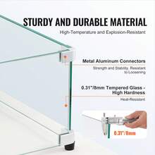Protector de viento de vidrio para mesa rectangular de hoguera de 36 x 16 x 7,5 pulgadas, panel de vidrio templado resistente y de 0,31 pulgadas de grosor con soporte de esquina de aluminio duro y pies de goma, fácil de montar - Blanco - Ver 3