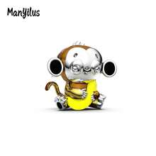 Manyilus 原创 925 纯银动物吊坠系列，包含猫头鹰吊坠、猫咪吊坠、兔子吊坠、可爱猴子吊坠珠、黄色小蜜蜂吊坠、独角兽吊坠珠、驯鹿吊坠、心形可爱狗狗吊坠珠、圣诞棕色斑点小鹿吊坠珠、宇航员手捧行星吊坠珠。适用于手链和项链。 - 彩色 - 查看 15