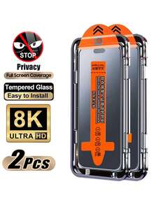 2pcs Full Coverage Privacy Screen Protector, Tempered Glass Material, Compatible With IPhone 17/17 Pro/17 Pro Max/17 Air And 11/12/13/14/15/16 Pro Max, Also Fits 17/11/12/13/14/15 Plus/16 Pro Max, Provides Privacy Protection, Screen Protection And Anti-Drop Function. - Black - View 24