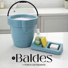 3 Baldes + 1 Porta Detergente Azul Petróleo