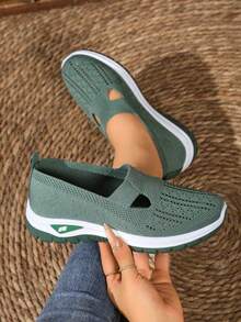 Women's Slip On Walking Shoes Breathable Knit Non-Slip Lightweight Casual Sneakers For Daily Wear - 綠色 - 查看 2