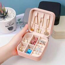 1pc Letter Embroidery Sequin Mini Jewelry Box, Cute Pink Earrings Rings Neckline Storage Bag, Portable PU Leather Jewelry Bag - Pink - View 7
